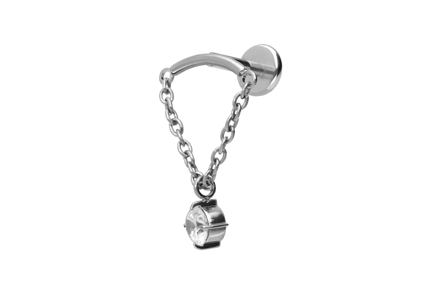 Titan Labret Piercing mit Push Fit BOGEN + KETTE + KRISTALL
